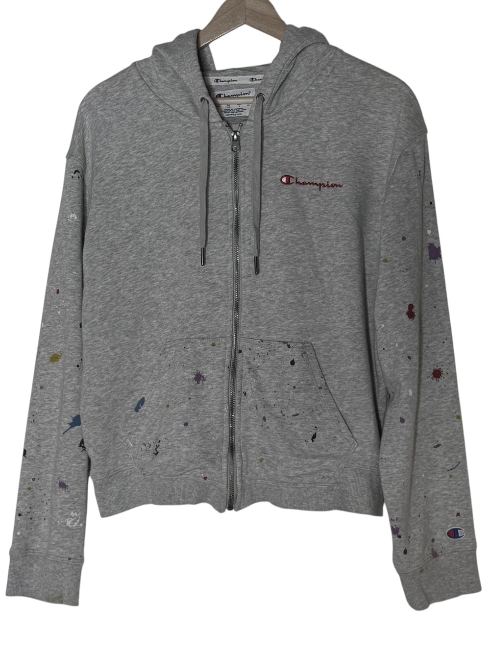 Champion Women's Campus French Terry Full-Zip Hoodie Splattered Paint SIZE L